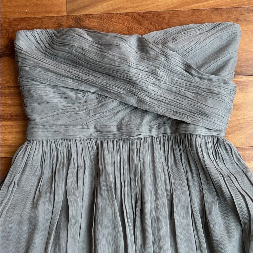 J. Crew Strapless Pleated Dress in Dusty Blue-Gray